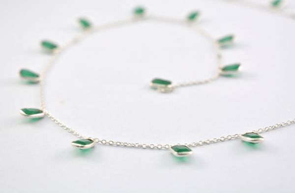 Beautiful 925 Sterling Silver Gold Dangling Chain in Octagon Shape - Green Onyx(6.00x4.00 mm), ROS2-6427 