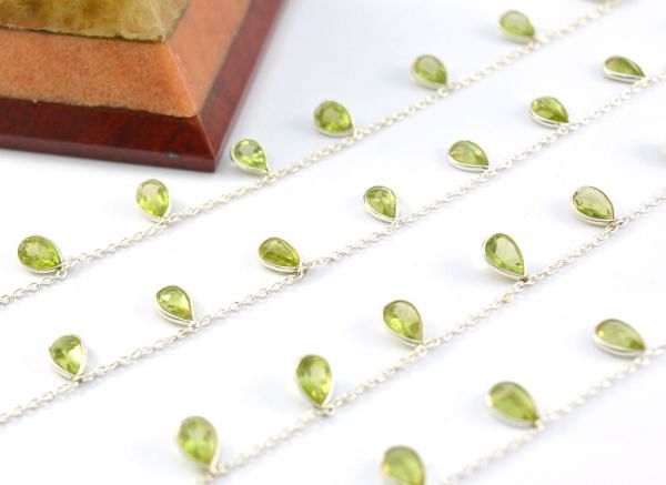 Handmade 925 Sterling Silver Gold Chain Studded With Peridot - 6.00x4.00 mm,ROS2-6430