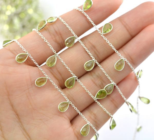 Handmade 925 Sterling Silver Gold Chain Studded With Peridot - 6.00x4.00 mm,ROS2-6430