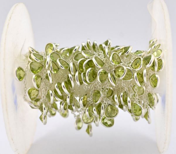 Amazing 925 Sterling Silver Gold Chain With Peridot Stone in Heart Shape - 6.00x4.00 mm, ROS2-6431 