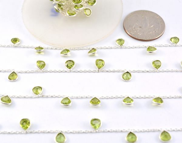 Amazing 925 Sterling Silver Gold Chain With Peridot Stone in Heart Shape - 6.00x4.00 mm, ROS2-6431 