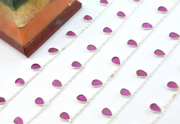 Elegant 925 Sterling Silver Gold Bezel Chain in Ruby Stone - 6.00x4.00 mm,ROS2-6432