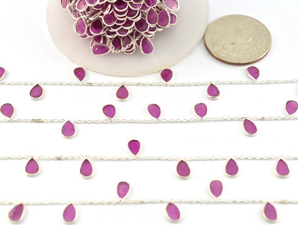 Elegant 925 Sterling Silver Gold Bezel Chain in Ruby Stone - 6.00x4.00 mm,ROS2-6432