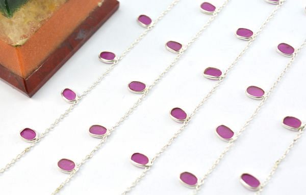 925 Sterling Silver Gold Bezel Chain With Oval Shape - Ruby(6.00X4.00 MM), ROS2-6433