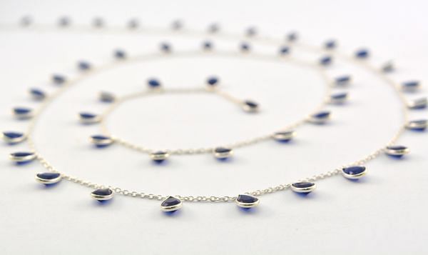  925 Sterling Silver Gold Chain in Pear Shape - Sapphire(6.00x4.00 mm),ROS2-6434 