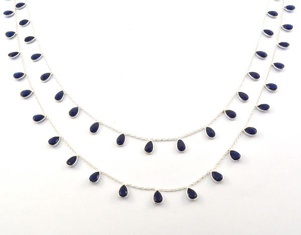  925 Sterling Silver Gold Chain in Pear Shape - Sapphire(6.00x4.00 mm),ROS2-6434 