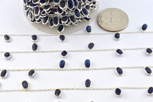 Beautiful 925 Sterling Silver Chain in Oval Shape With Sapphire -6.00x4.00 mm,ROS2-6435 