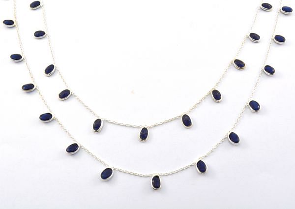Beautiful 925 Sterling Silver Chain in Oval Shape With Sapphire -6.00x4.00 mm,ROS2-6435 