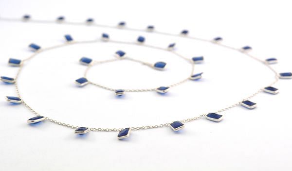 Amazing 925 Sterling Silver Gold Chain - Sapphire(6.00X4.00 MM), ROS2-6436 