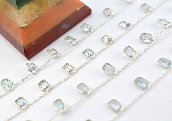  925 Sterling Silver Gold Chain - Blue Topaz(6.00x4.00 mm),ROS2-6439