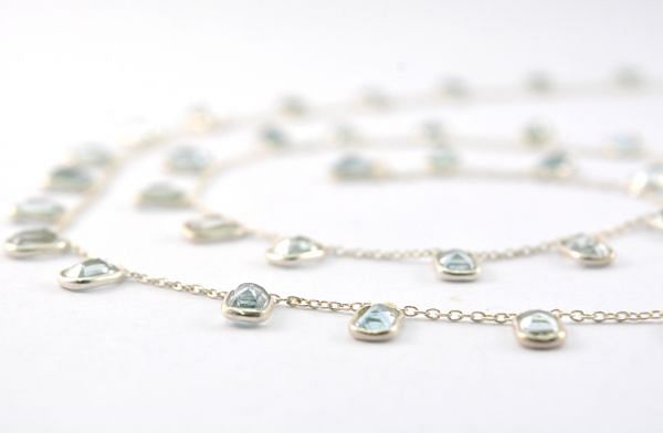  925 Sterling Silver Gold Chain - Blue Topaz(6.00x4.00 mm),ROS2-6439