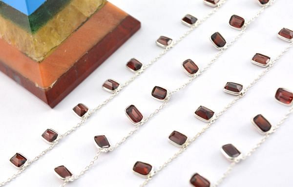 925 Sterling Silver Gold Chain With Garnet -6.00x4.00 mm, ROS2-6443 