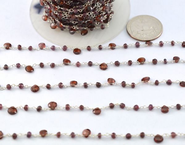   925 Sterling Silver Gold Rosary Chain - Garnet, ROS2-6446