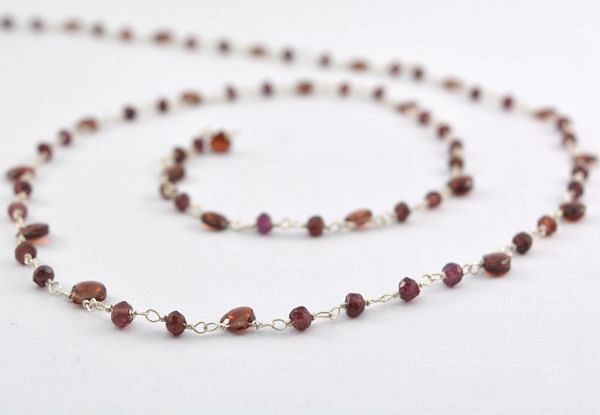   925 Sterling Silver Gold Rosary Chain - Garnet, ROS2-6446