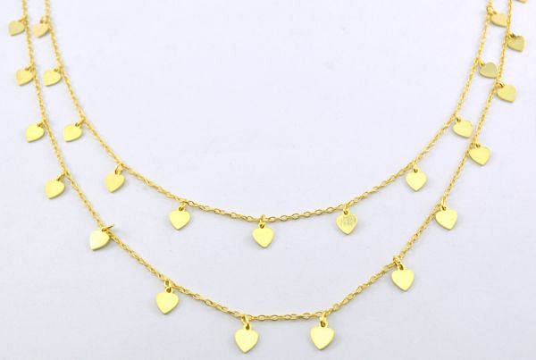925 Sterling Silver Gold Dangling Chain in Heart Shape - 5.00x5.00 mm, ROS2-6451 