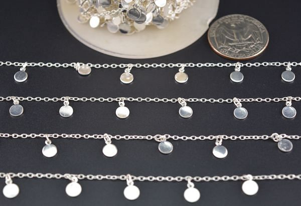  925 Sterling Silver Gold Coin Shape Tag Dangling Chain in 5mm Size - Sold By Foot, ROS2-6452 