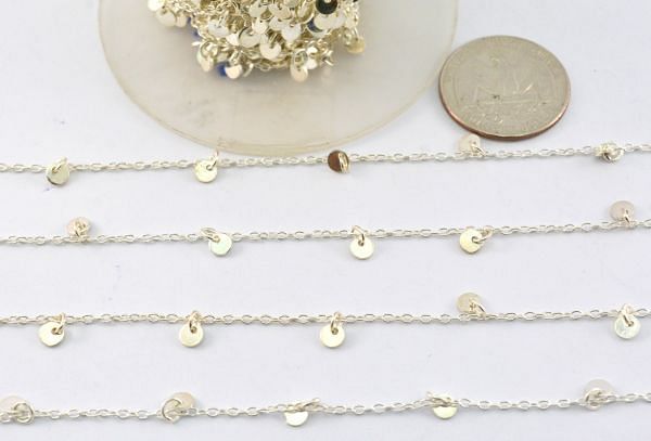 Beautiful 925 Sterling Silver Gold Dangling Tag Chain - Coin in shpe(4.00 mm),Sold By Foot, ROS2-6453