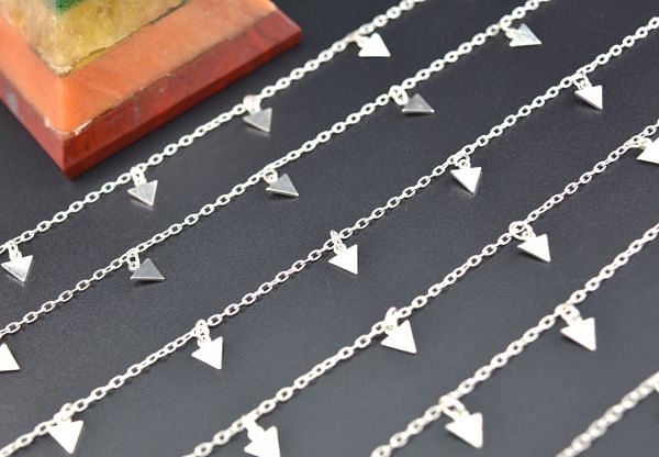 Amazing 925 Sterling Silver Gold Dangling Tag Chain in Triangle Shape, 5.00 x 6.00mm - ROS2-6455 