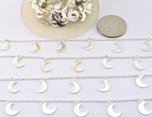 925 Sterling Silver Gold Beautiful Moon Shape Dangling Tag Chain, 8.80x3.50 mm -ROS2-6456