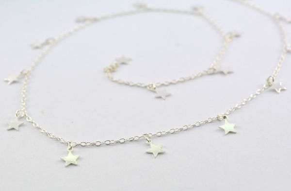 Lovely 925 Sterling Silver Gold Dangling Tag Chain in Star shape,6.20x 6.20 mm - Sold By Foot, ROS2-6457