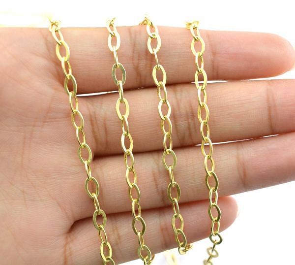 925 Sterling Silver Gold  Anchor Shape Chain - 3.20x5.50 mm, Sold By Foot, ROS2-6466  