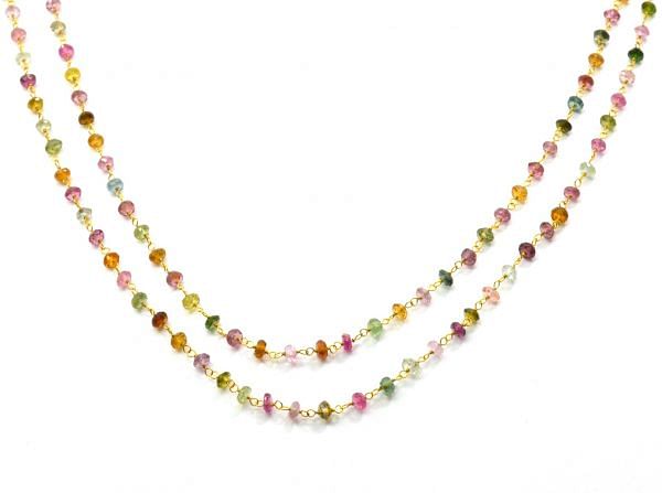  Handmade 18k Solid  yellow Gold Rosary Chain With AAA Quality in Roundel Faceted - Multi Tourmaline, 3mm - SGGRC-001A SOLD BY 1 INCH