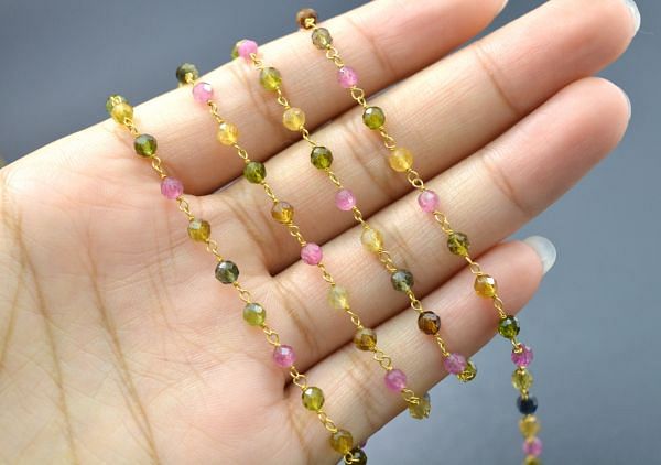 Handcrafted 18k Solid yellow Gold Rosary Chain in AAA Quality - 3.50mm Size- SGGRC-002, Sold By 1 Inch.