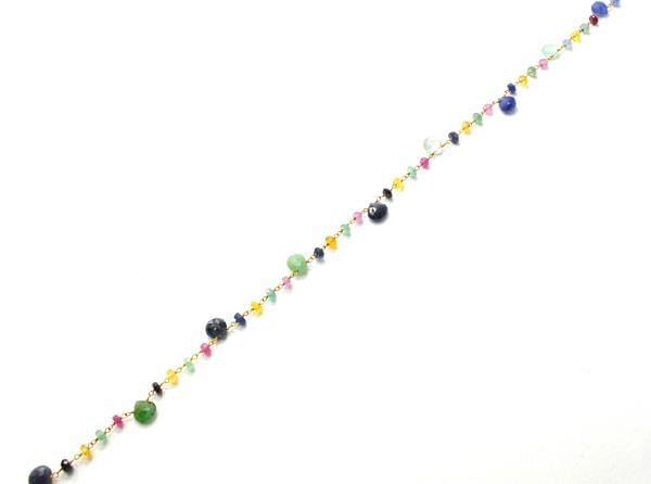  Handmade 14k Solid Gold Rosary Chain in Heart and Roundelle Shape - Multi Sapphire , 6mm - SGGRC-004, Sold By 1 Inch.
