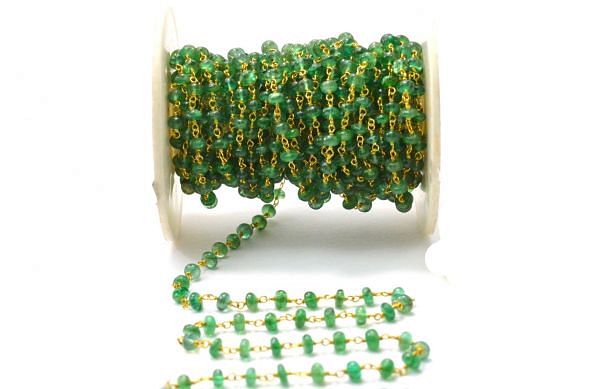  Splendid  18k Solid yellow Gold Rosary Chain Studded With Natural Emerald Stone - 3-3.50mm  - SGGRC-010, Sold By 1 Inch.