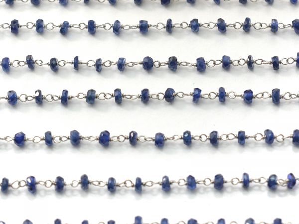  Handmade 14k Solid White Gold Rosary Chain Studded With Natural Sapphire in 2.2.50mm Size - SGGRC-012B, Sold By 1 Inch.