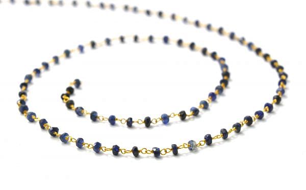  Elegant 14k  Solid Gold Rosary Chain With Natural Sapphire Stone - 2-2.50mm Size  - SGGRC-012A, Sold By 1 Inch.