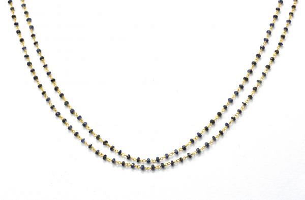  Elegant 14k  Solid Gold Rosary Chain With Natural Sapphire Stone - 2-2.50mm Size  - SGGRC-012A, Sold By 1 Inch.