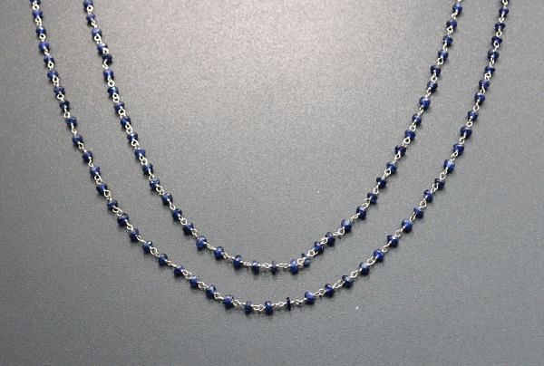  Handmade 14k Solid White Gold Rosary Chain Studded With Natural Sapphire in 2.2.50mm Size - SGGRC-012B, Sold By 1 Inch.
