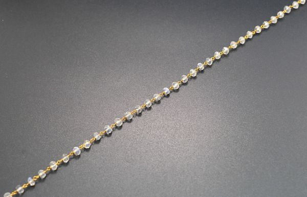   14k Solid Gold Rosary Chain With AA Quality With Rainbow Moonstone , 3.50 mm Size  - SGGRC-024A, Sold By 1 Inch.