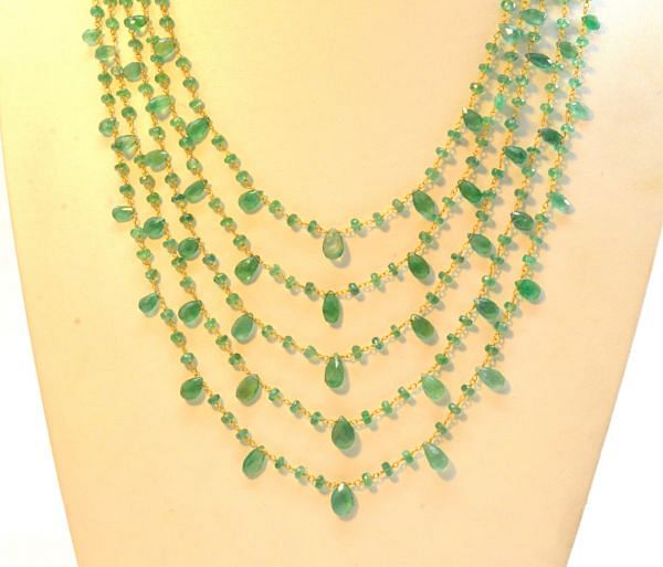  Beautiful   18k Solid Gold Necklace With Natural Emerald Stone - 4mm Size, SGGRC-050