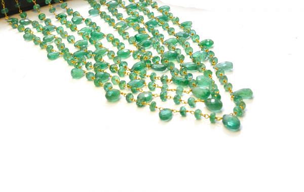  Beautiful   18k Solid Gold Necklace With Natural Emerald Stone - 4mm Size, SGGRC-050