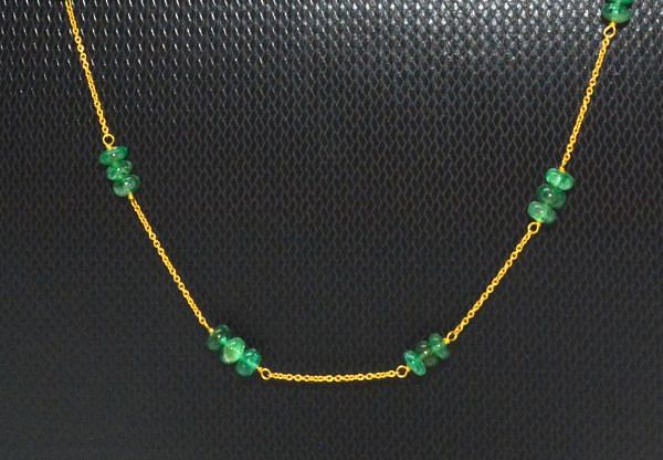 Lovely  18k Solid Gold Necklace With Natural Emerald Stone - 4-6 mm Size - SGGRC-061