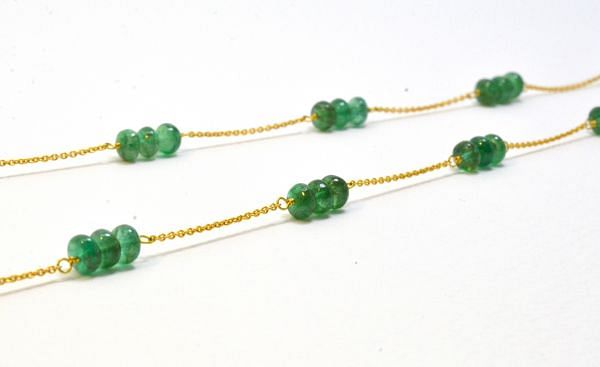 Ravishing  18k Solid Gold Necklace in  Natural Emerald Stone - 4 mm Size - SGGRC-063