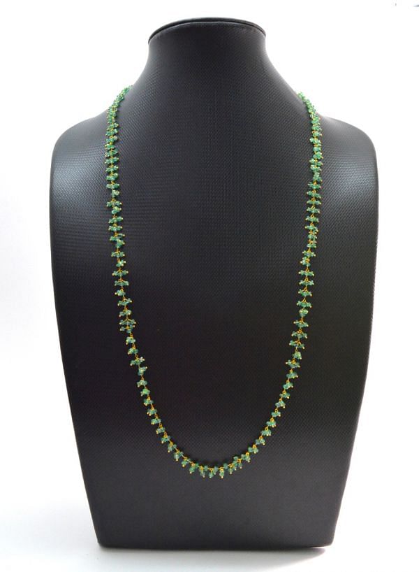 Beautiful 18k Solid Gold Necklace Studded With Emerald Stone , 3mm  - SGGRC-067