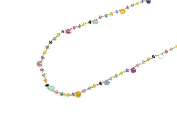   18k Solid Gold Necklace With Natural Emerald and Ruby Stone - 3mm Size - SGGRC-073