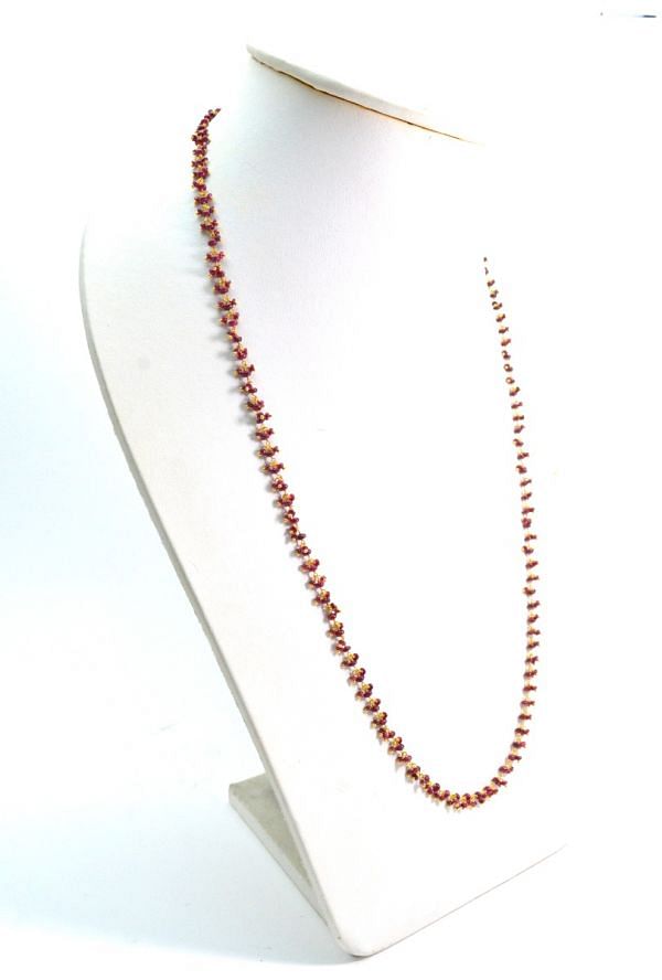   18k Solid Gold Necklace Studded With Natural Ruby Stone - 3mm Size - SGGRC-079