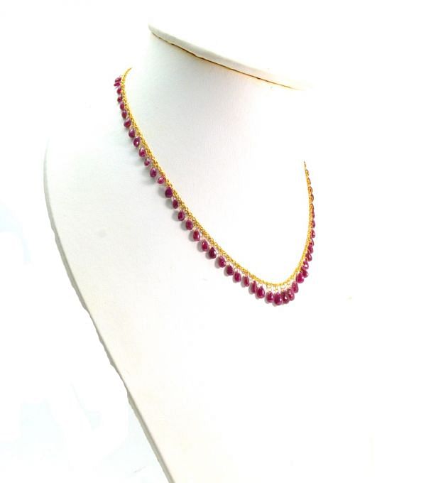 18K Solid Yellow Gold, Enticing Wire Wrapped Necklace with AAA Quality Natural Ruby Stones. Pear- 5.00x3.00mm -7.50x5.50mm Sold by 1 Pc, SGGRC-080.