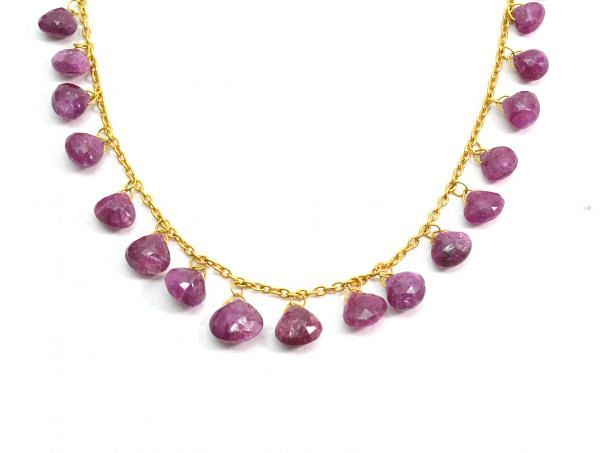 Amazingly  18k Solid Gold Necklace With AAA Quality Ruby Stone- 5X5 - 8X8 mm Size - SGGRC-080