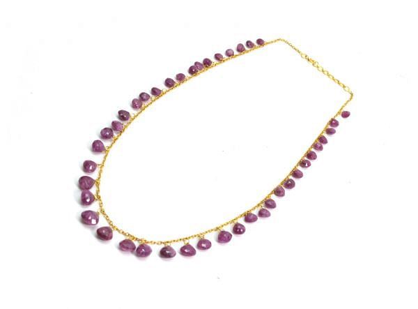 Amazingly  18k Solid Gold Necklace With AAA Quality Ruby Stone- 5X5 - 8X8 mm Size - SGGRC-080