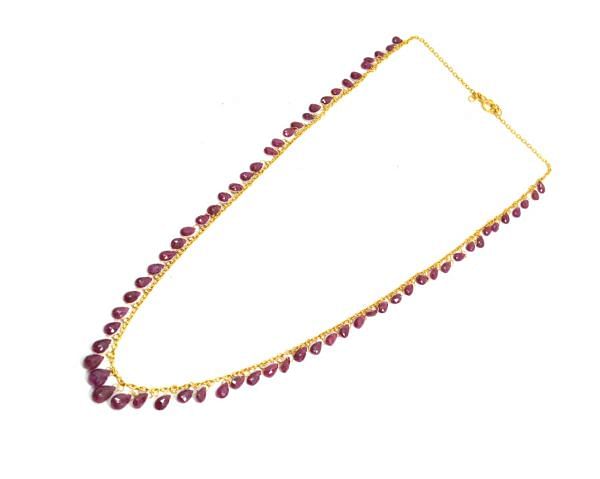 Gorgeous 18k Solid Gold Necklace Studded With Ruby Stone, 8X5mm - SGGRC-081