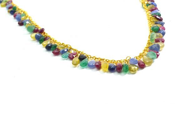 Ravishing  18k Solid Gold Necklace Studded With Emerald and Ruby stone - 5.00x3.00mm-7.50x4.50mm,   SGGRC-084