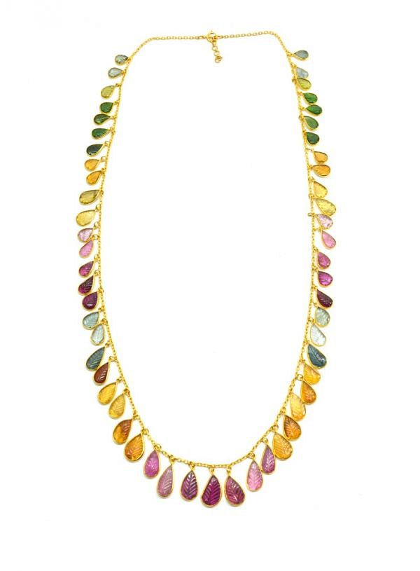 Glamorous 18k Solid Gold Necklace With Emerald , Ruby , Sapphire ,  8.50x6.50mm-13.50x9.00mm , SGGRC-086