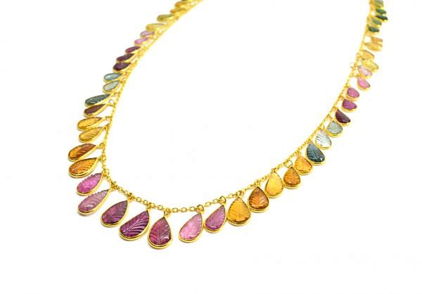 Glamorous 18k Solid Gold Necklace With Emerald , Ruby , Sapphire ,  8.50x6.50mm-13.50x9.00mm , SGGRC-086