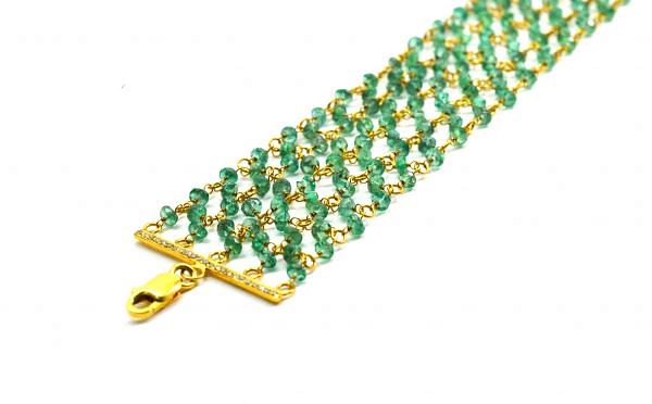 18K Solid Yellow Gold, Beautiful Wire Wrapped Bracelet with AAA Quality Natural Emerald Stones. Roundel -3.00mm Sold by 1 Pc, SGGRC-088