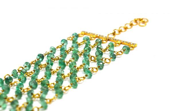 18K Solid Yellow Gold, Beautiful Wire Wrapped Bracelet with AAA Quality Natural Emerald Stones. Roundel -3.00mm Sold by 1 Pc, SGGRC-088